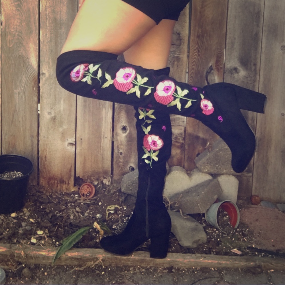 Floral Thigh High Boots